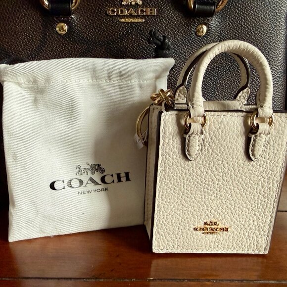 NEW Coach Chalk White North/South Mini Tote Bag Charm with Gold Hardware - Picture 8 of 8